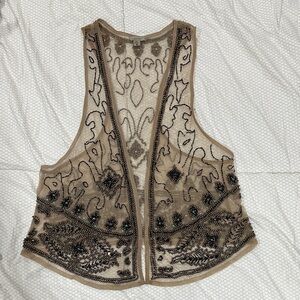 Ecote Beaded Embellished Vest in Tan and Black